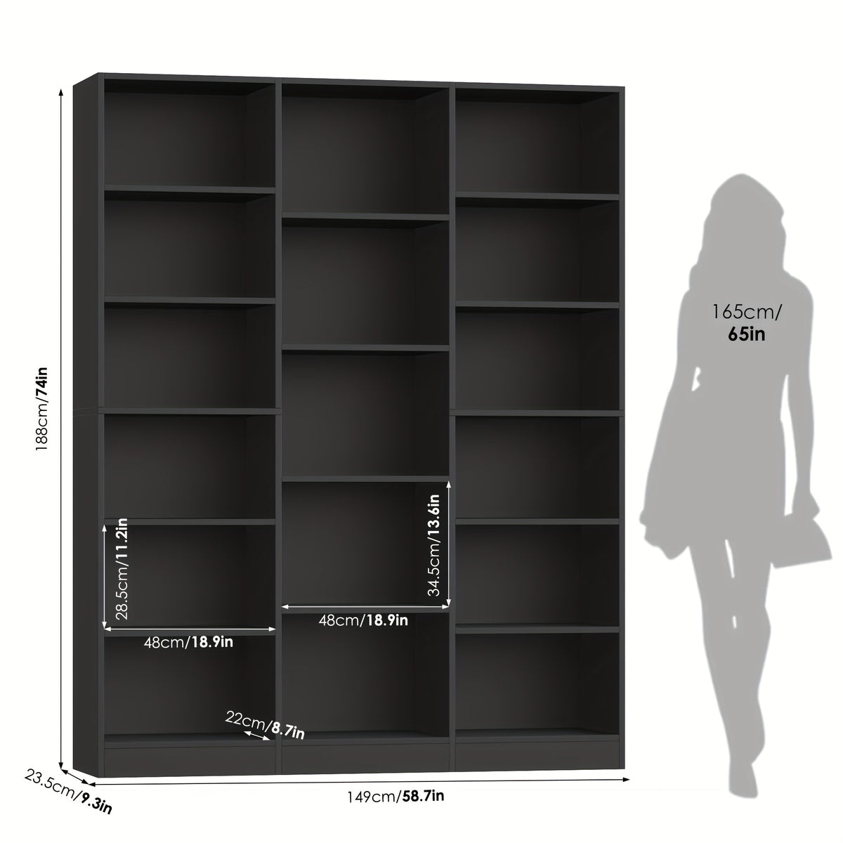 FULTRU Triple Wide Bookshelf, 6 Tier Large Bookshelf, Bookcase with 17 Open Display Shelves, 74'' Tall Bookcases And Bookshelves for Living Room, Home Office, Library