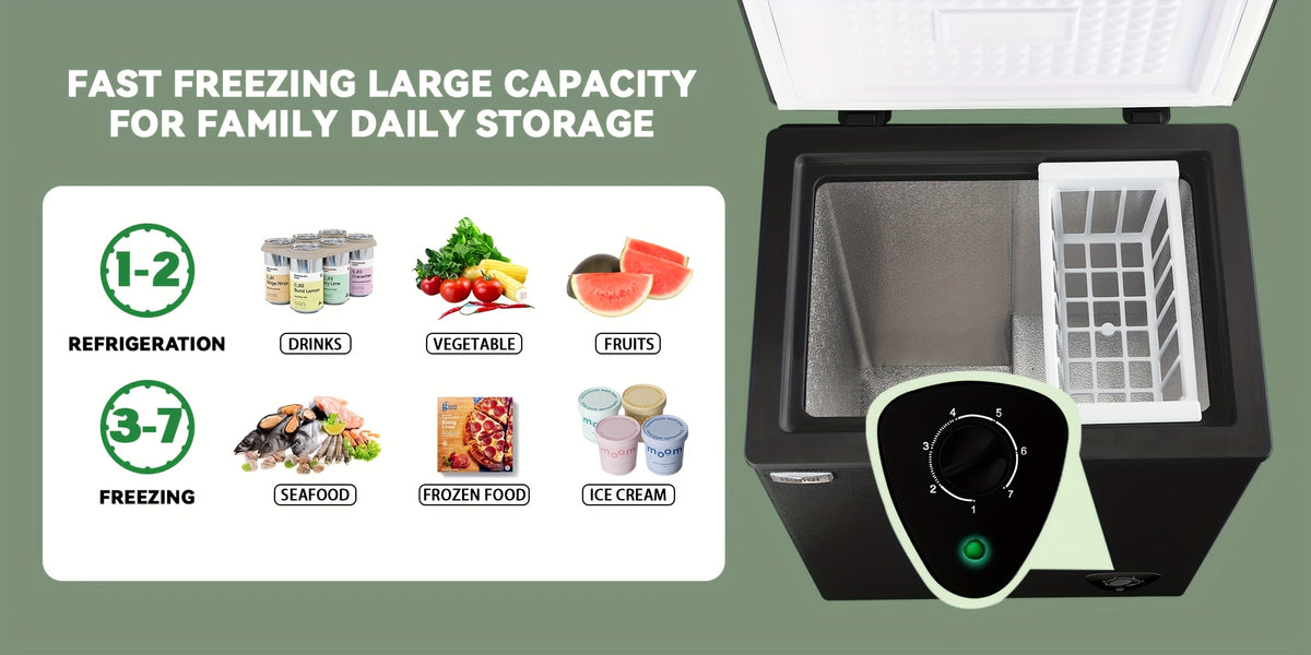 [Small Deep Freezer] WANAI Chest Freezer Small Deep Freezer 3.8 Cu.Ft Freestanding Top Door Freezer Adjustable 7 Thermostats And Removable Basket Open Garage Basement Apartment Kitchen Business
