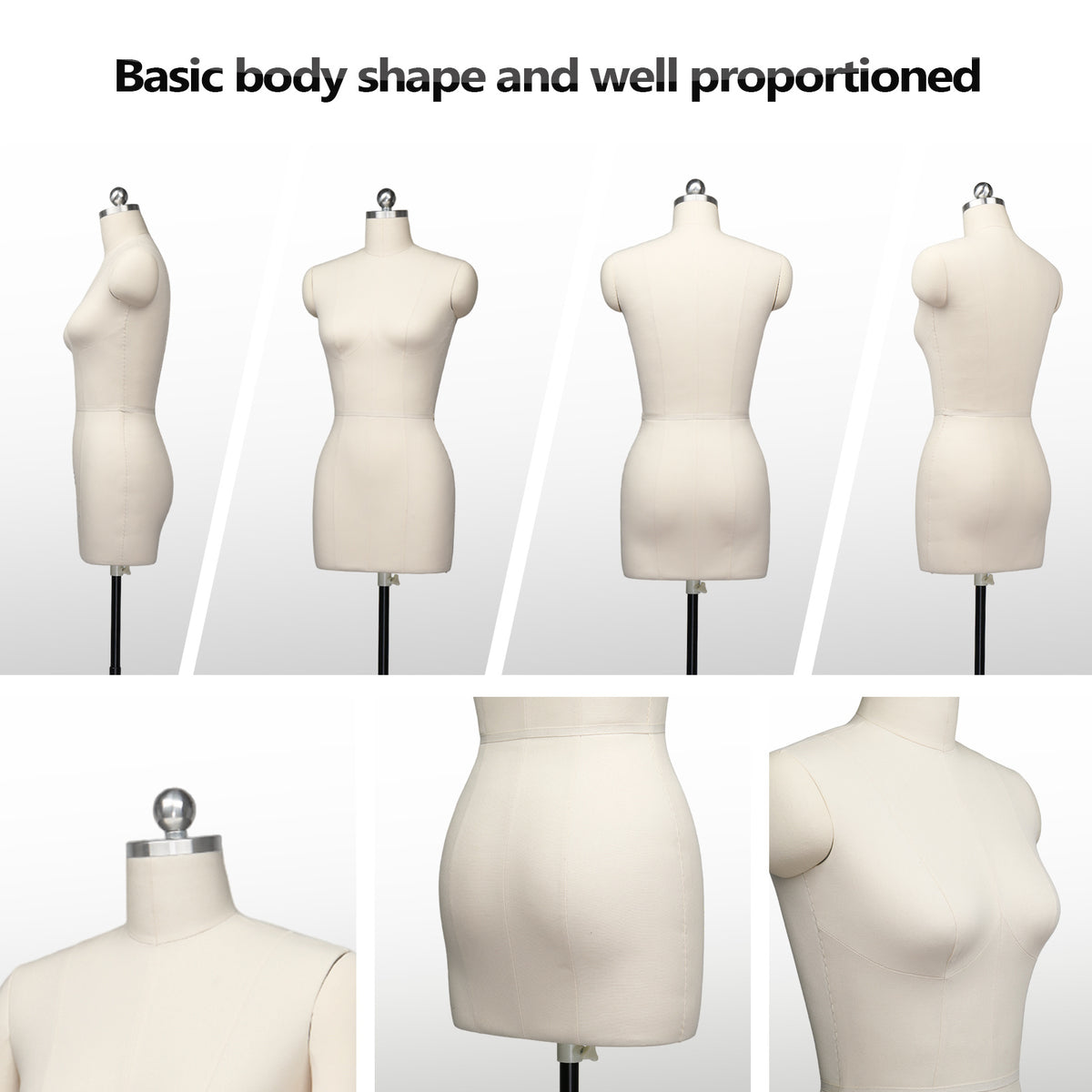 Bonnlo Female Sewing Mannequin, Size 6 Professional Dress Form for Display and Tailor Design, Height Adjustable Torso with Stable Metal Base