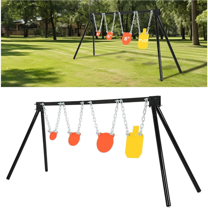Outdoor Steel Target Stand Shooting System with 3 Gong Targets and 1 Torso Target, Powder-Coated Black Stand, Target Stand Kit
