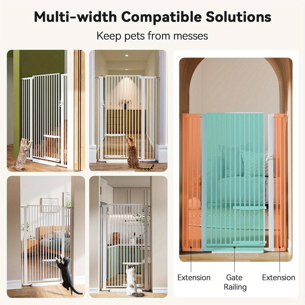 55.1" Extra Tall Cat Gate For Doorway, 29.5-40.6" Adjustable Cat Door Include, No Drilling Pressure Mount Kit, Suitable For Doorways Or Kitchen, Stairs5