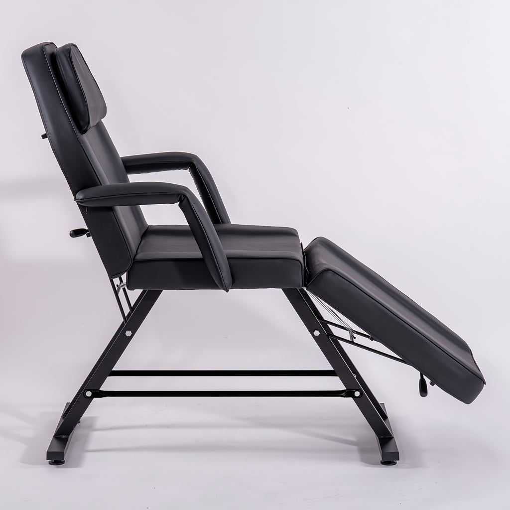 Beauty Bed with Stool Massage Table with Head Cushion 3-Section Adjustable Beauty Bed Professional Tattoo SPA Salon Chair (Black)