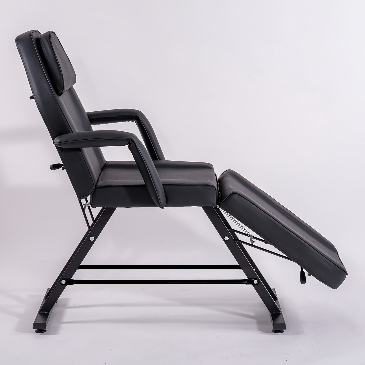 Beauty Bed with Stool Massage Table with Head Cushion 3-Section Adjustable Beauty Bed Professional Tattoo SPA Salon Chair (Black)