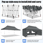 10X20Ft Pop Up Canopy Tent, Canopy with 6 Side Walls, Wedding Party Tent, Outdoor Gazebo Awning, 3 Adjustable Heights with Carry Bag, Heavy Duty Event Booth Waterproof Tent for Backyard, Lawn, Camping Party, Holiday Party, Outdoor Celebration