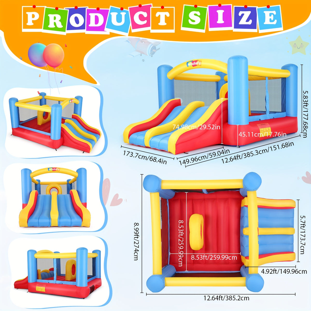 Large Inflatable Bounce House for Kids 3-10, Inflatable Bouncer with Blower, 12.6 X 9ft Big Blow Up Jumping Castle with Double Slide Obstacle, Family Indoor Outdoor Backyard Bouncy Castle Jump 'n Slide for Kids Boys Girls Birthday Party Christmas