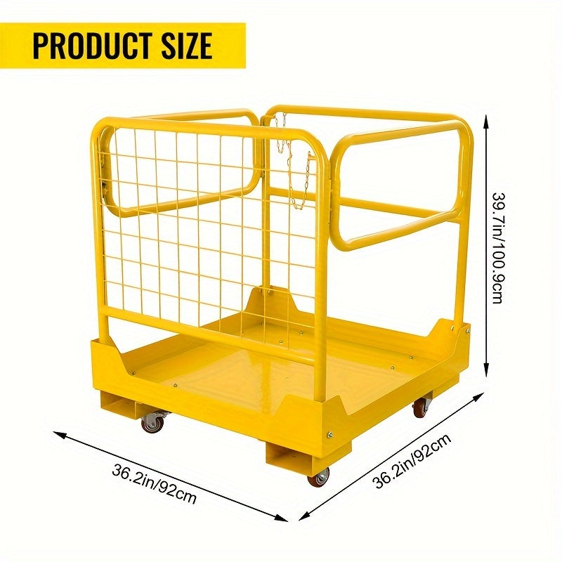 1200LBS Forklift Safety Cage 36X36In Forklift Work Platform with 4 Wheels Collapsible Forklift Basket Aerial Rails for Lifting Loader