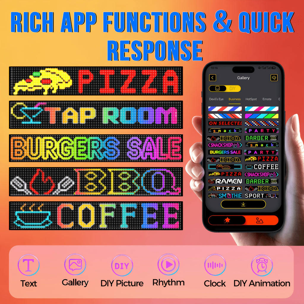 Decorative Signs And Plaques - LED Scrolling Display Screen, Soft Foldable Design, Easy Installation, APP Control, USB Powered, Flexible LED Sign for Store, Mobile Food Truck Advertising, LED Sign, Programmable LED Sign