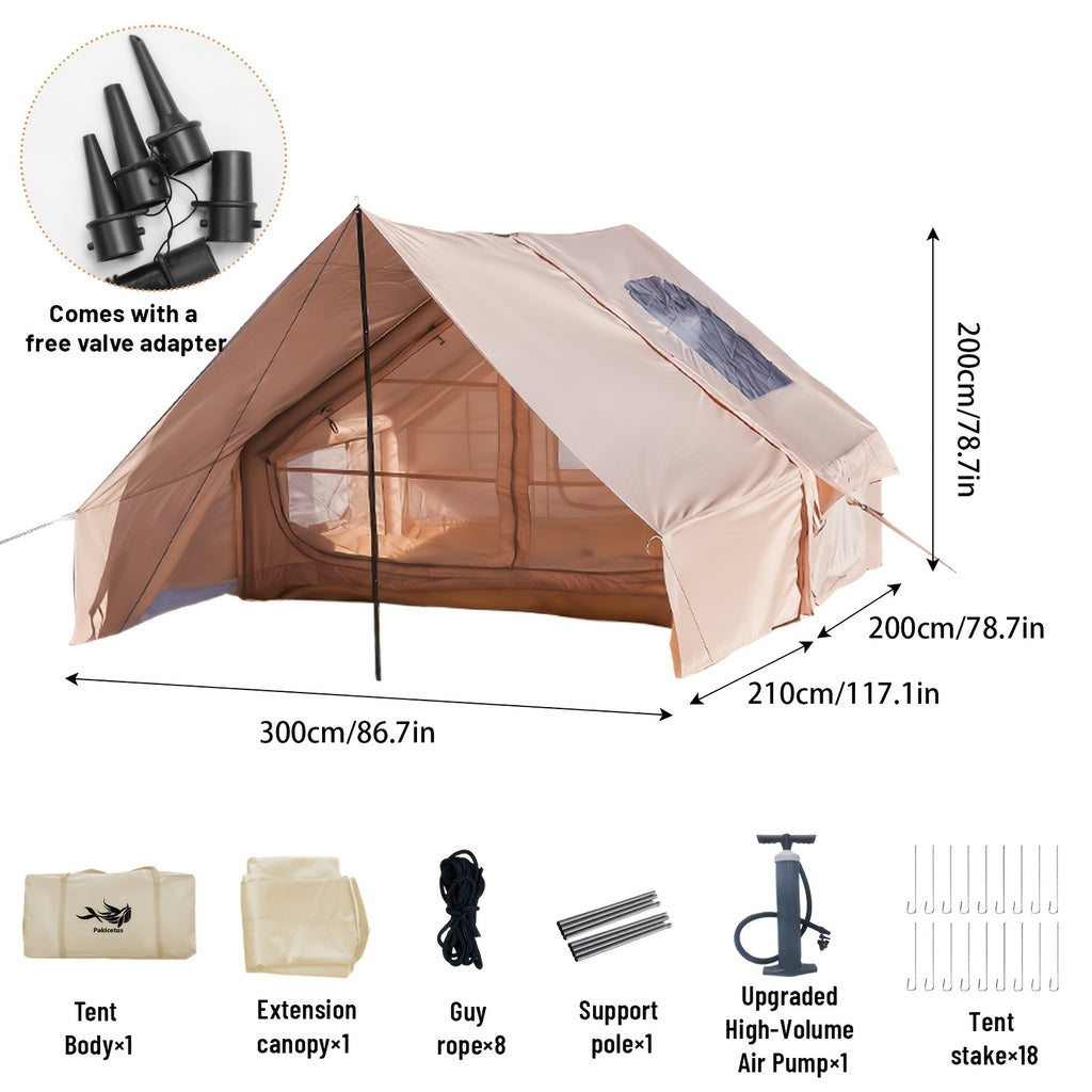 PAKICETUS Large Inflatable Camping Tent (Optional: Skylight, Stove Jack, and Door), Quick Air-Flow & Breathable Mesh Design, Summer Glamping Hot Tents for Camping with Stove, Quick Setup Inflatable Camping Tent for 4-6 Person Families, All-season