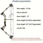 Composite Bow Camouflage Series Archery Set Made of Aluminum Alloy Material for Outdoor Hunting and Shooting. Composite Bow Tension Is Adjustable from 20 Lbs to 70 Lbs, Suitable for Beginners
