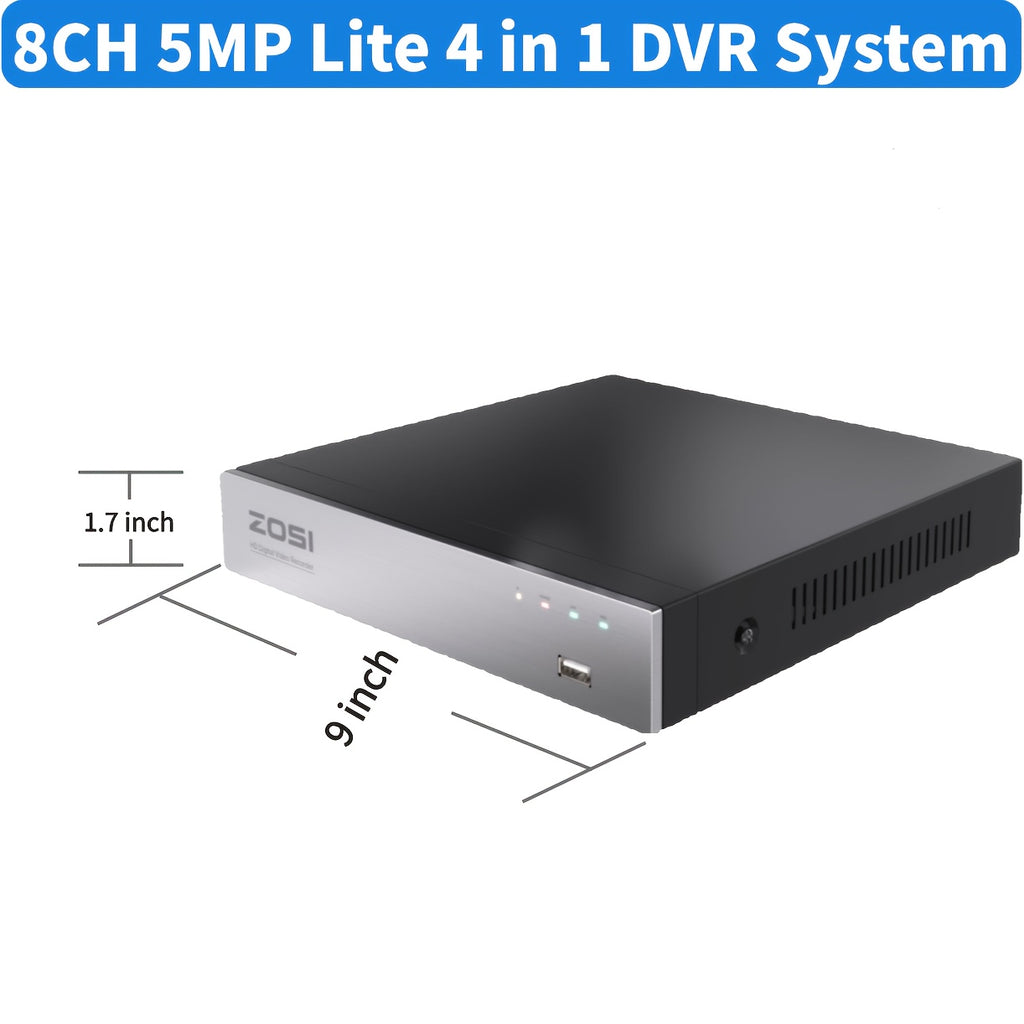8-Channel 5MP Lite H.265+ ZOSI Wired Security Camera System - AI Human Vehicle Detection, 4-in-1 Output Signal, 8 x 1080P Surveillance Cameras with 60FT BNC Cables, Email Alert with Snapshots (No Hard Drive)