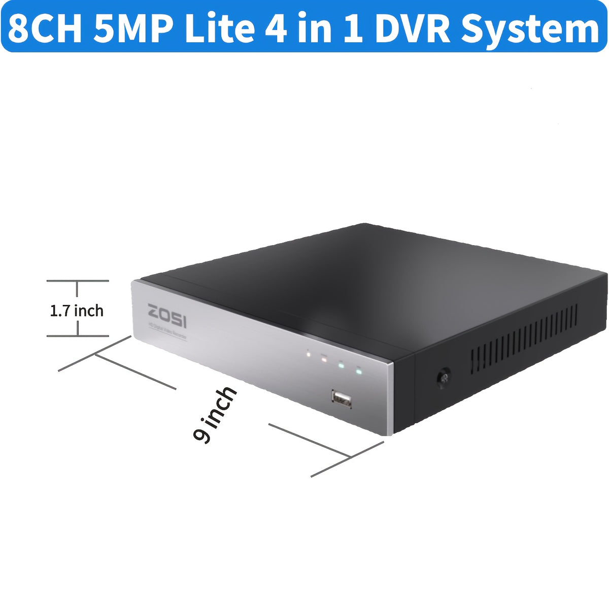 8-Channel 5MP Lite H.265+ ZOSI Wired Security Camera System - AI Human Vehicle Detection, 4-in-1 Output Signal, 8 x 1080P Surveillance Cameras with 60FT BNC Cables, Email Alert with Snapshots (No Hard Drive)