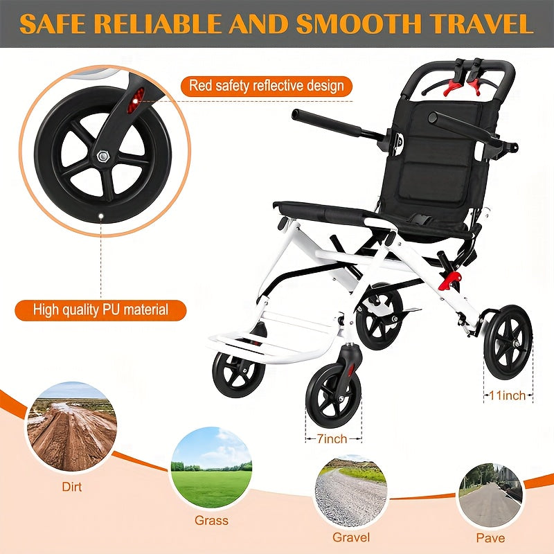 Foldable Hand-Operated Wheelchair, Lightweight Foldable Transportation Large-Sized Wheelchair, Lightweight Foldable Adult Wheelchair, Portable Adult Baby Stroller, Suitable for People, Older Adults, And Adult Travel Use