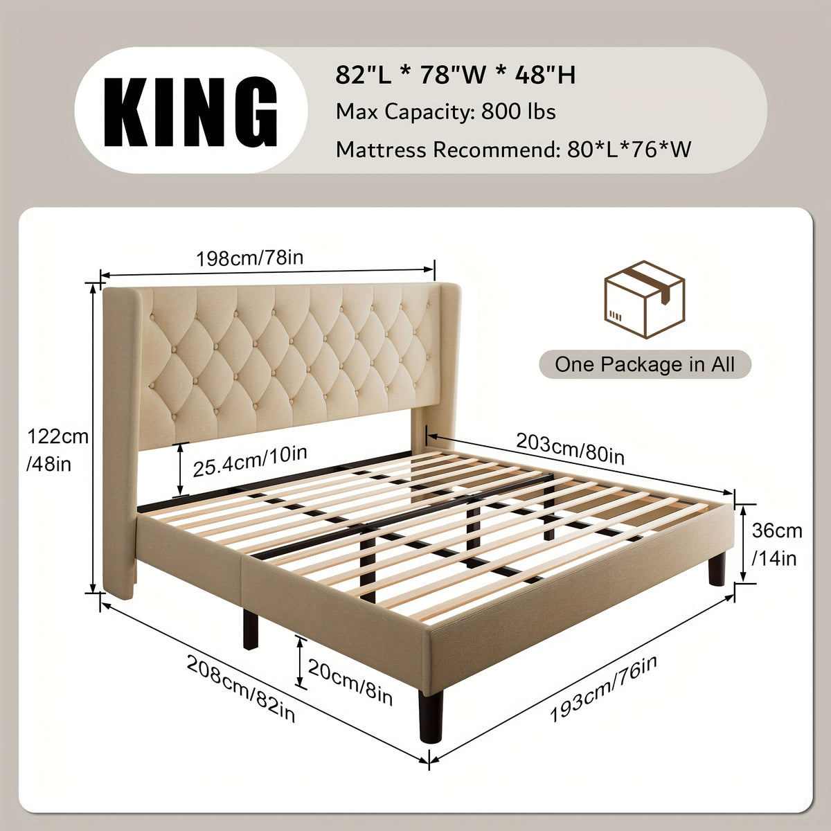 Valnase Modern Style Platform Bed Frame with 24"H Button Tufted Headboard, Solid Wood Slats Support, Artistic Legs Design - Dark Grey/Light Grey/Black Linen & White Velvet Options, Bed Frame for Home Bedroom