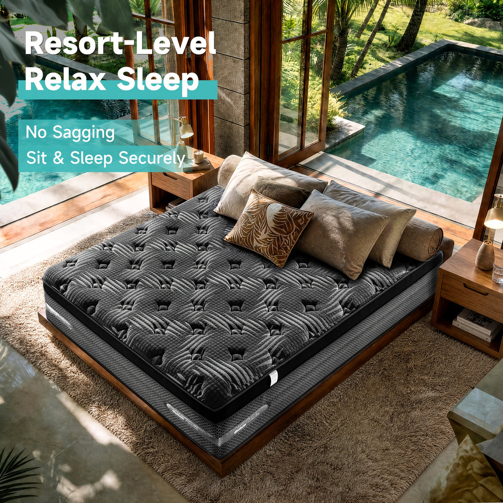 12/14 Inch Queen Size Mattress& King Size Mattress In A Box, Hybrid Mattress with Independent Pocket Spring - Silent And Undisturbing, Memory Foam - High Resilience, Thickened Edge Support, Pressure Release - Lumbar Support, Comfortable& Breathable