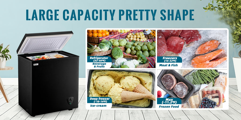 4.2 CU.FT. Compact Chest Freezer with 7 Adjustable Thermostat, Top Open Door Deep Freezer Compressor Cooling with Removable Storage Basket, Perfect for Home Office Dorm Or Apartment