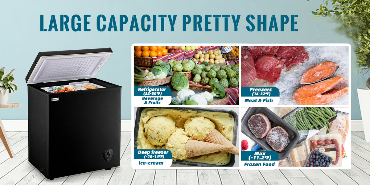 4.2 CU.FT. Compact Chest Freezer with 7 Adjustable Thermostat, Top Open Door Deep Freezer Compressor Cooling with Removable Storage Basket, Perfect for Home Office Dorm Or Apartment