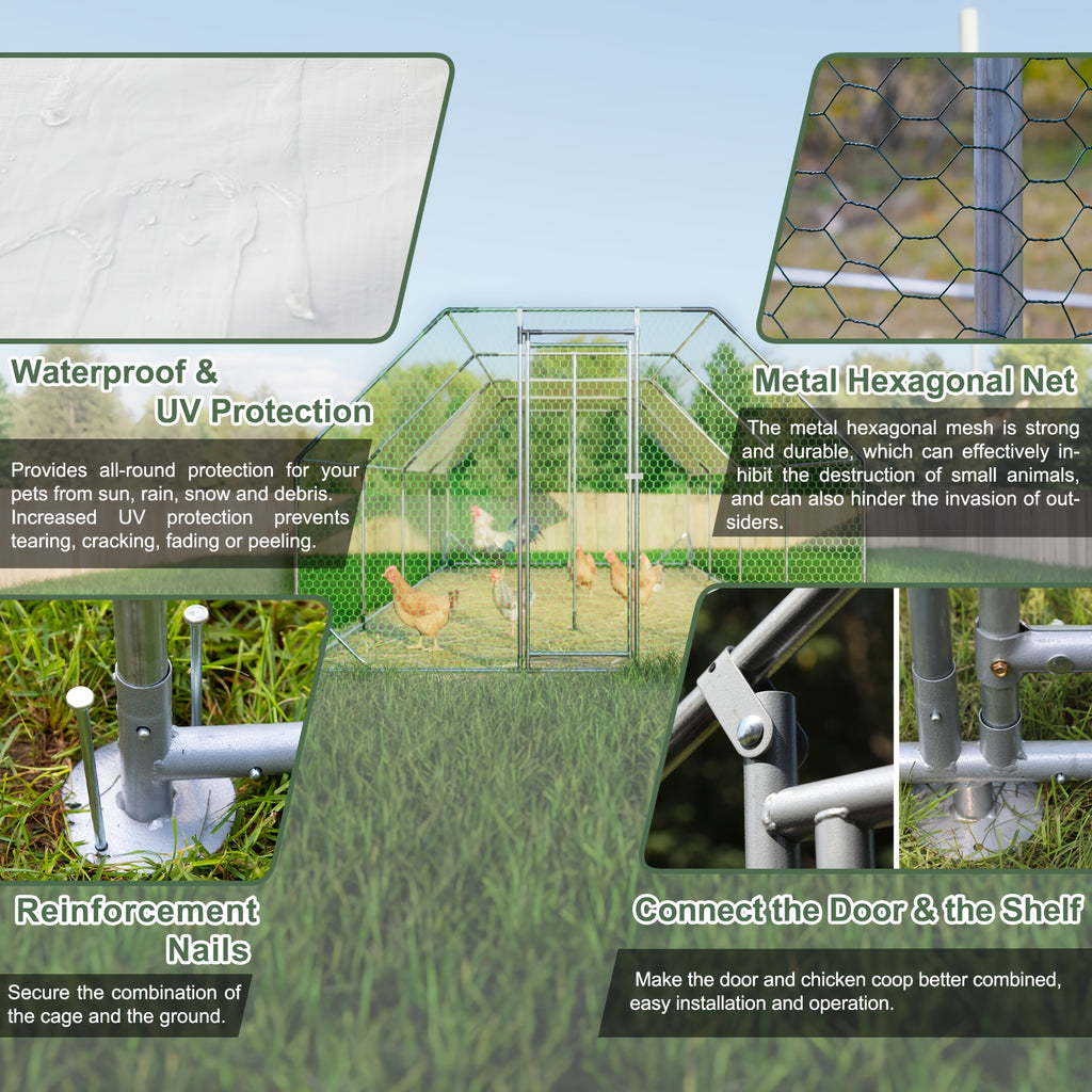 [Pet Cage] 9.94 Ft. X 25.68 Ft. Galvanized Large Metal Walk In Chicken Coop Cage Farm Poultry Run Hutch Hen House
