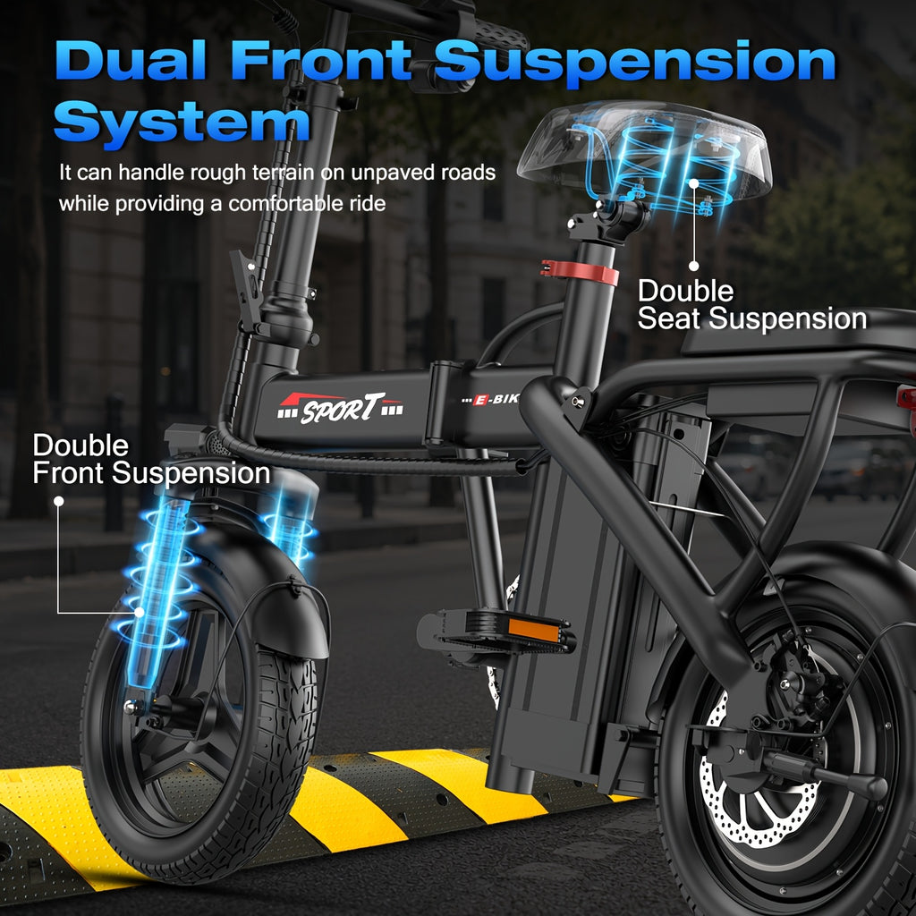 Folding Electric Bicycle, Peak Power 500 Watts, 20 Miles/Hour Brushless Motor, 14-Inch Tires, 48-Volt 10 Ampere-Hour Detachable Battery, Adult Electric Bicycle, Electric Bicycle, Suitable for Urban Commuting, Is The Best Choice for a Gift