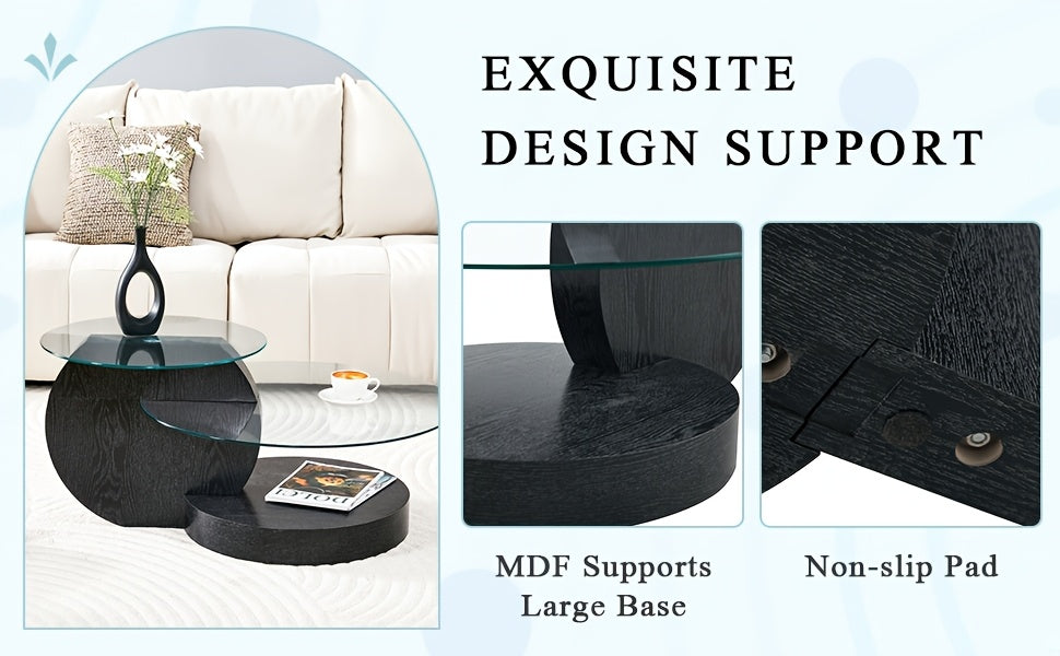 Glass Coffee Table for Small Spaces with Three-Tier Storage and a Clear Tempered Glass Top