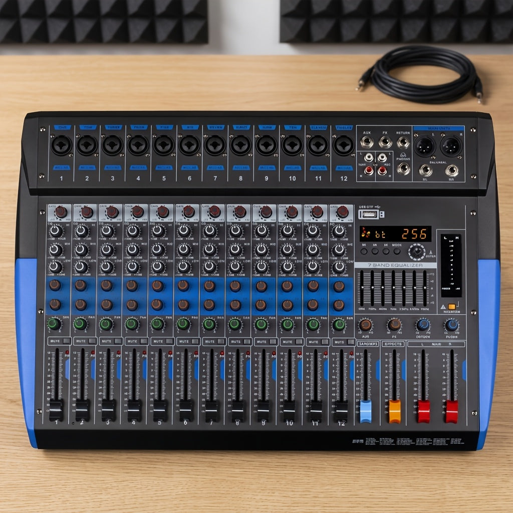 [Audio Mixer Board] 8/12 Channel Audio Mixer Board with Mobile Wireless Control, 48V Phantom Power, 250+ Sound Effects & 3-Band EQ Suitable for Karaoke, Live Band, Stage, Conference,, for Theater, Pub, Party, Recording System