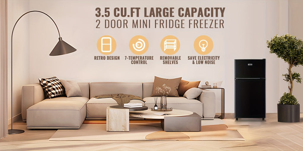 Mini Refrigerator with Separate Freezer and 7-Level Thermostat — WANAI Black, 3.5 or 4.5 Cu. Ft.