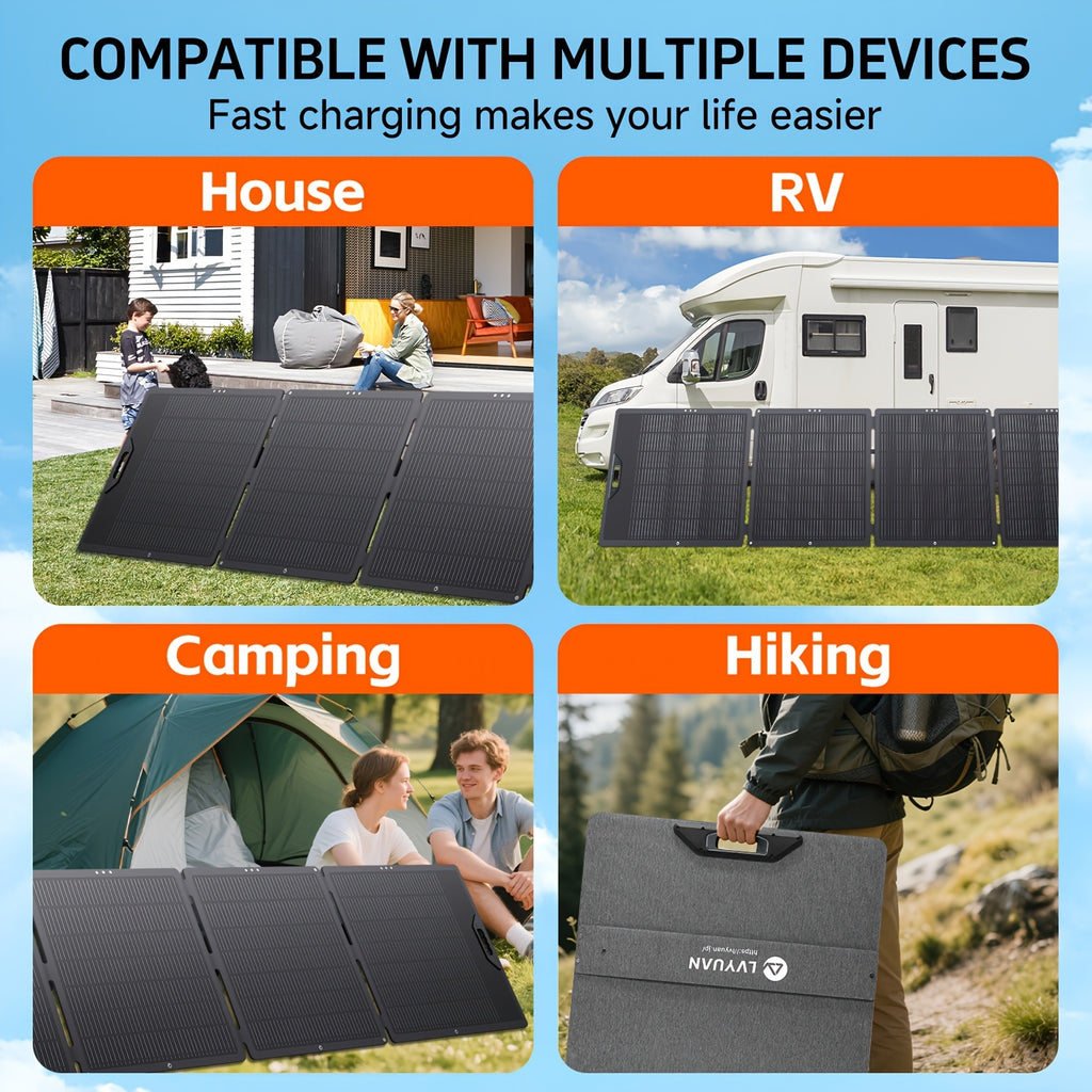 LVYUAN New Portable Solar Panel 200W/400W for Power Station, 23% Efficiency Mono Foldable Solar Charger with 4 Kickstands And 3M Cable (MC4 to DC5521/DC5525/DC7909/XT60 Connectors) for Camping RV Home Backup, Without Battery