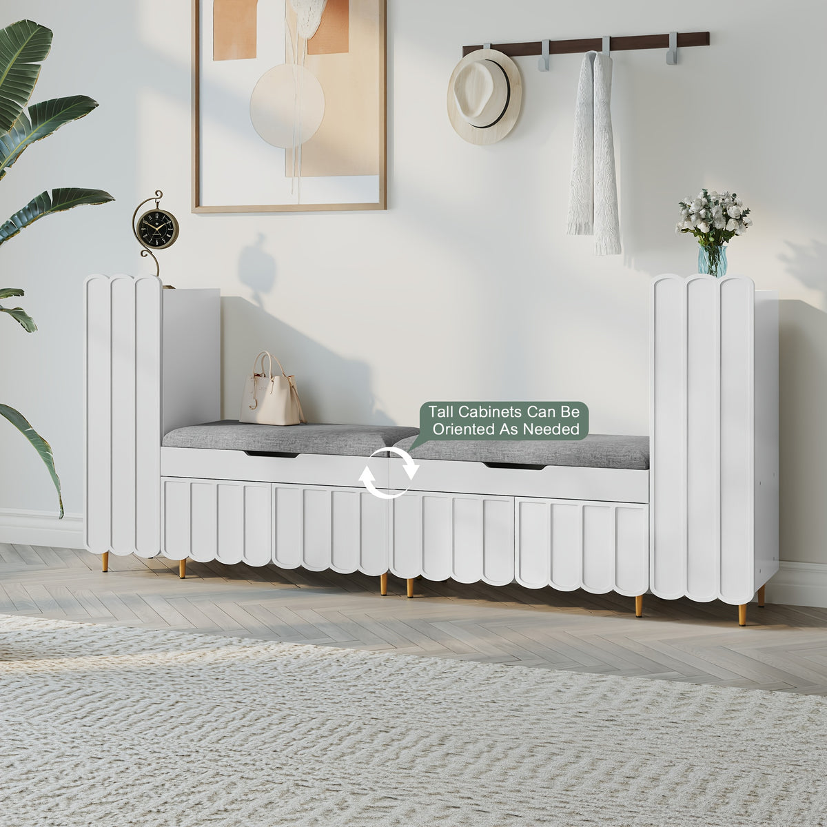 Shoe Organizer Cabinet, Entryway Bench With Adjustable Shelves And Cushioned Seat, Unique L-Shaped Bench Cabinet For Entryway