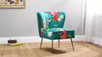 Accent Chair with Golden Metal Legs, Comfy Tufted Wingback Living Room Chair Floral Fabric Small Armless Side Chair, Upholstered Slipper Chair for Bedroom, Stadium Seats for Sports Fields, Sport Event, Reading Room (Flower Print)