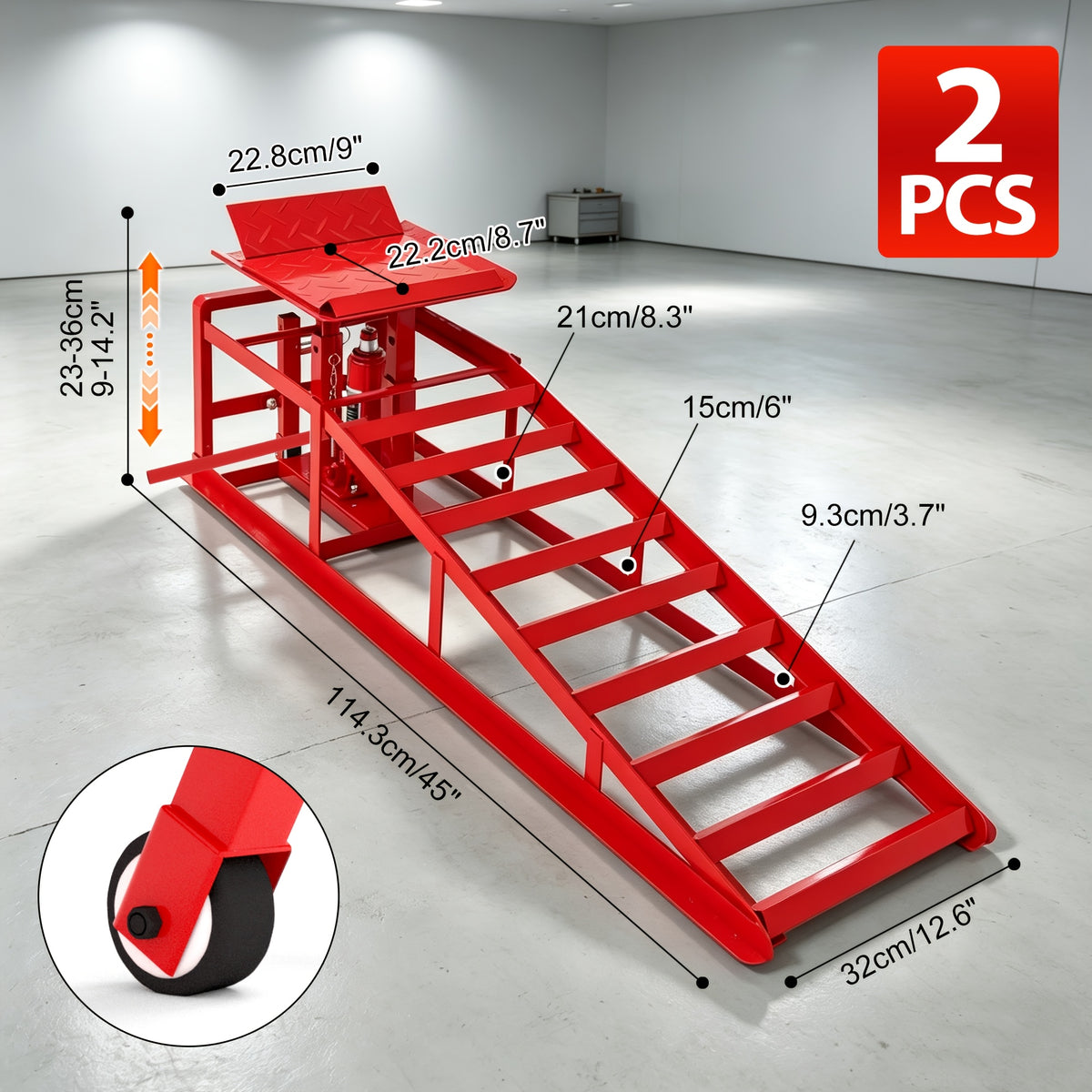 2 Pack Hydraulic Car Ramps, Car Ramp High Lift, 11050LBS Automotive Truck Cars Service Ramps, Low Profile Oil Change Ramps with Support Jack for Car Truck Trailer Garage Repair (Red)