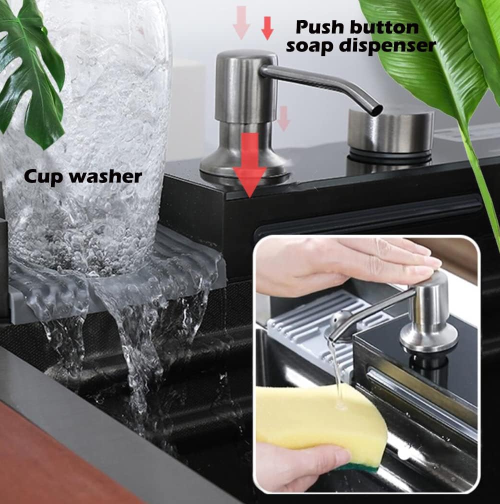 BRONCHO 33X22 INCH Two Waterfalls Nano Kitchen Sink, Stainless Steel Smart Kitchen Sinks, Multifunctional Workstation Kitchen Sink with Digital Display Pull-Out Faucet and Accessories