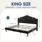 WEEWAY Full/Queen/King Bed Frame with Velvet Adjustable Tiara Curved Headboard And High Resilience, Upholstered Diamond Button Tufted Platform Bed with Wood Slats/No Box Spring Needed/Noise Free/Black/Dark Grey