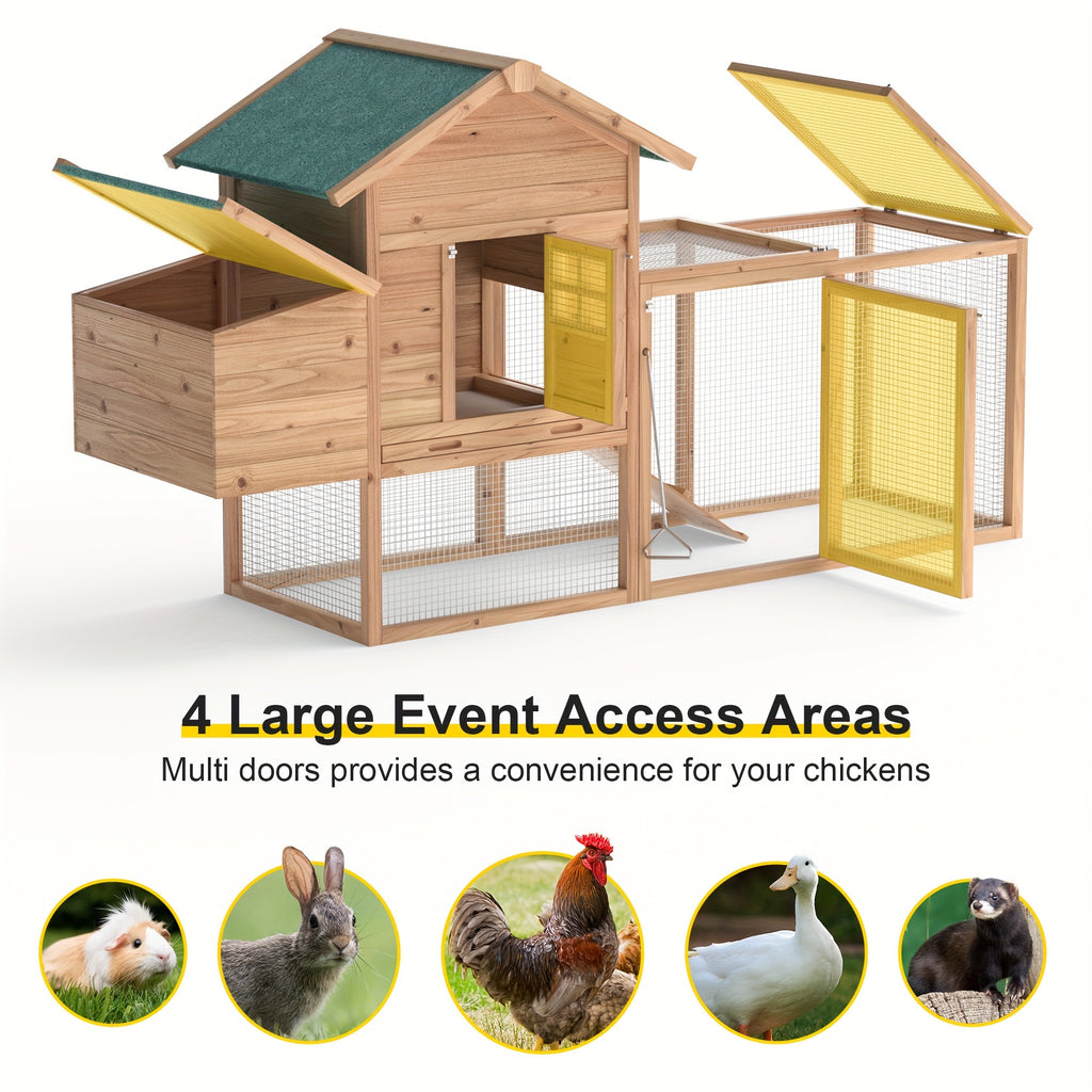 GOJOOASIS 80" Chicken Coop For 2-4 Chickens Outdoor Wooden Hen House Poultry Pet Hutch For Backyard W/Run Cage & Nesting Box, Without Battery