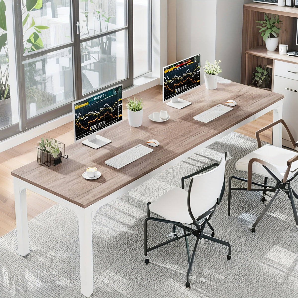 Executive Office Desk for Two Users, 79-Inch Rectangular Workstation with Adjustable Foot Pads