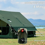 129 Sq.ft Inflatable Camping Tent | Outdoor Blow Up Tent Oxford 4 Season Air Tent Cabin House with Mesh Windows & Door, PVC & Polyester Material, Double Door, 2000mm-3000mm, Suitable for All Seasons
