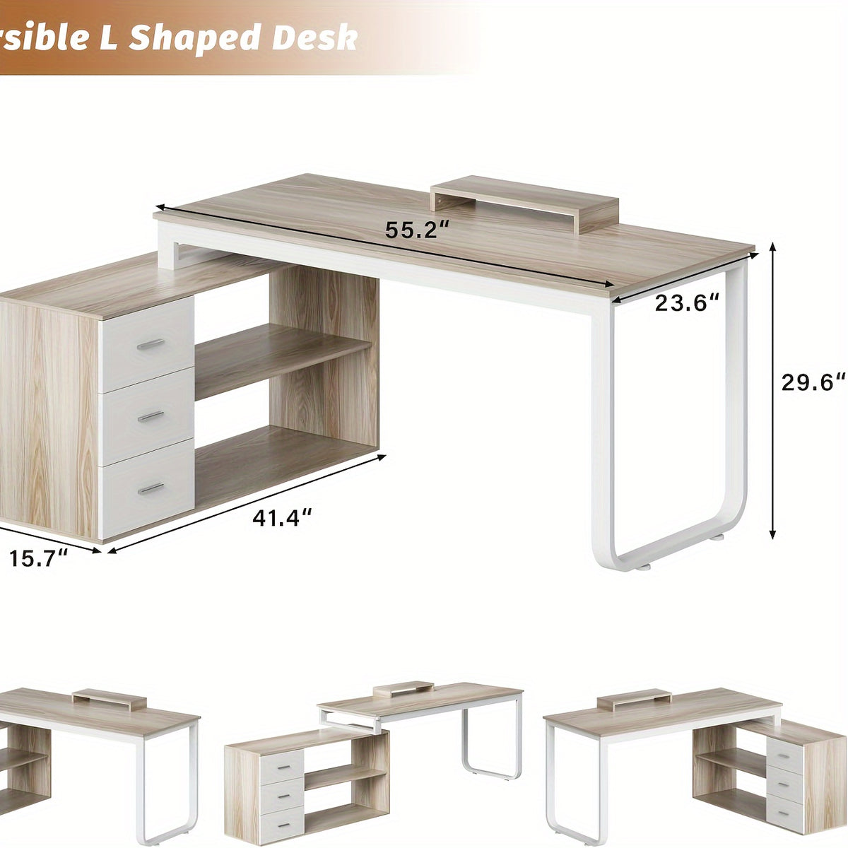 Home Office Computer L Shaped Gaming Computer Desk Corner Desk with 3 Drawers and 2 Shelves, Long Desk with Storage Shelfs & Removable Monitor Stand,, Corner, Small Space, computer desk for home office