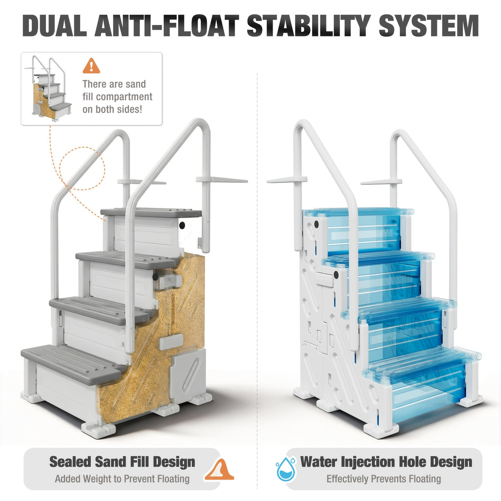 Above-Ground Pool Ladder with Dual Handrails and Four Non-Slip Steps for 46–58 in Pools, Rated to 500 lb