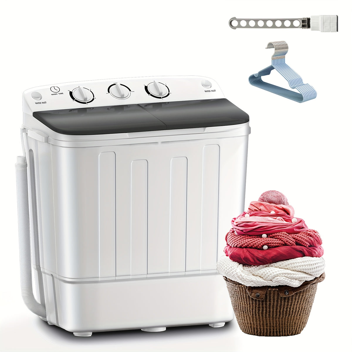 18Lbs Compact Mini Twin Tub Washing Machine with Drying Rack, 11Lbs Washer Mini Compact Laundry Machine And 7Lbs Spinner, 1300RPM, Convenient And Efficient for Dorms, Apartments