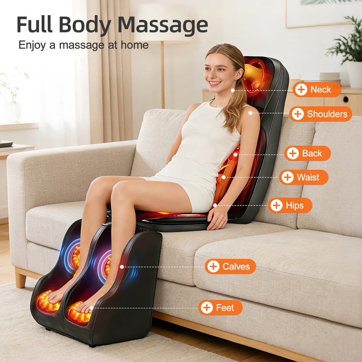 3D Shiatsu Full Body Massage Mat with Leg Massage Function, 8 Kneading Nodes & 9 Modes, Deep Muscle Relaxation for Neck, Back, Legs & Feet, Perfect for Home Office Fitness Use