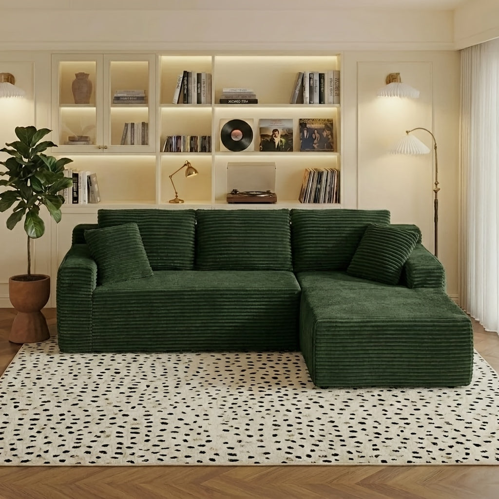 96.1-inch Modern Modular L-shaped Combination Sofa, 3-seater Corduroy Fabric with Deep Seat Oversized Left Facing Lounge Chair, Invertebrate 3-seater Sofa, No Assembly Required, Cat Paw Resistant - Suitable for Living Rooms And Apartments