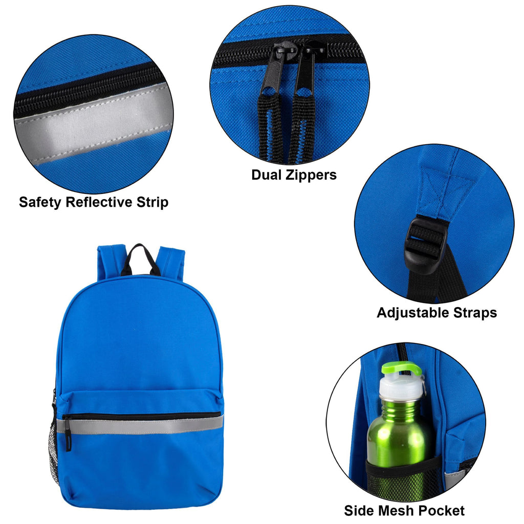 Trailmaker (24 Pack) 17" Backpack – Reflective School Backpack with Padded Straps, Water Bottle Pockets for Kids & Adults, School Travel Camp