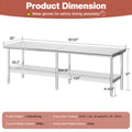 30×48–30×108 Inch Stainless Steel Commercial Work Table with Rounded Corners Adjustable Shelf And Feet for Kitchen Garage Gardening