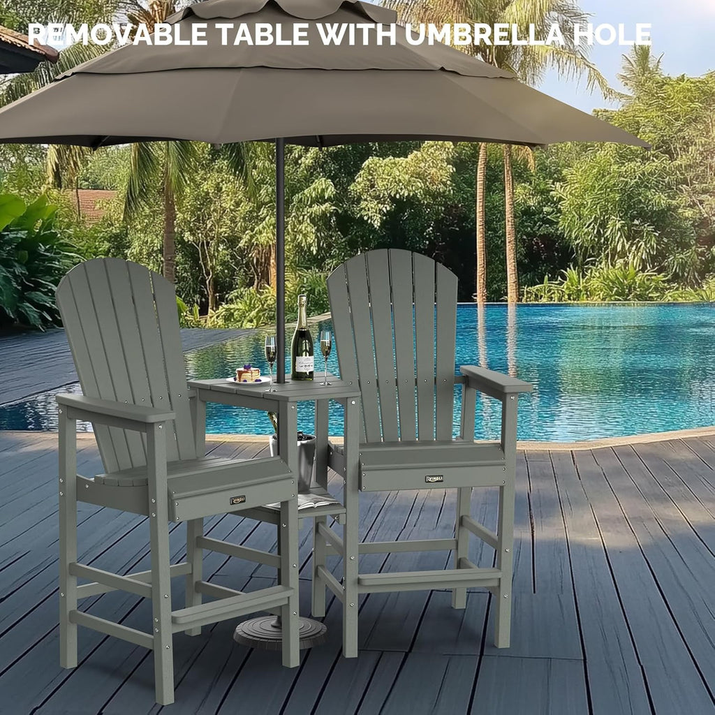 Tall Adirondack Chairs Set of 2 HDPE Balcony Chair with Double Connecting Tray Weather Resistant Outdoor Bar Stools for Patio Deck Lawn Pool Backyard Black