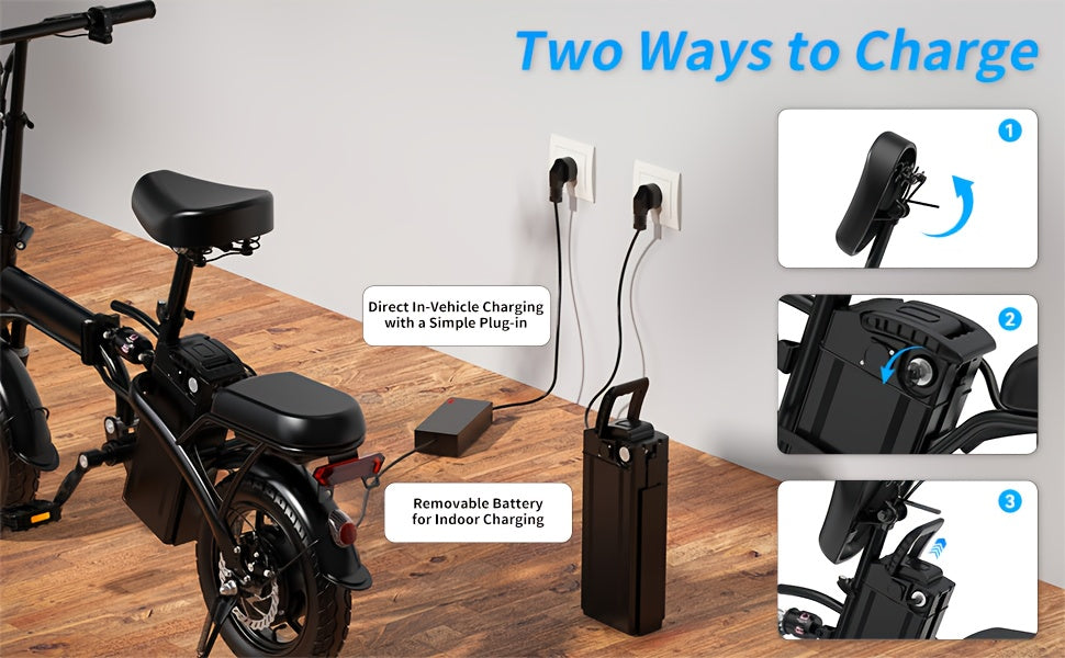 Electric Bike 48V Battery, Brushless Motor, 15-20MPH, Folding Electric Bicycle for Adults, Lightweight Commuter E-Bike with Removable Lithium Battery, Suitable for Urban Commuting, The Best Choice for A Gift, Easy Assemble, Portable Compact Design