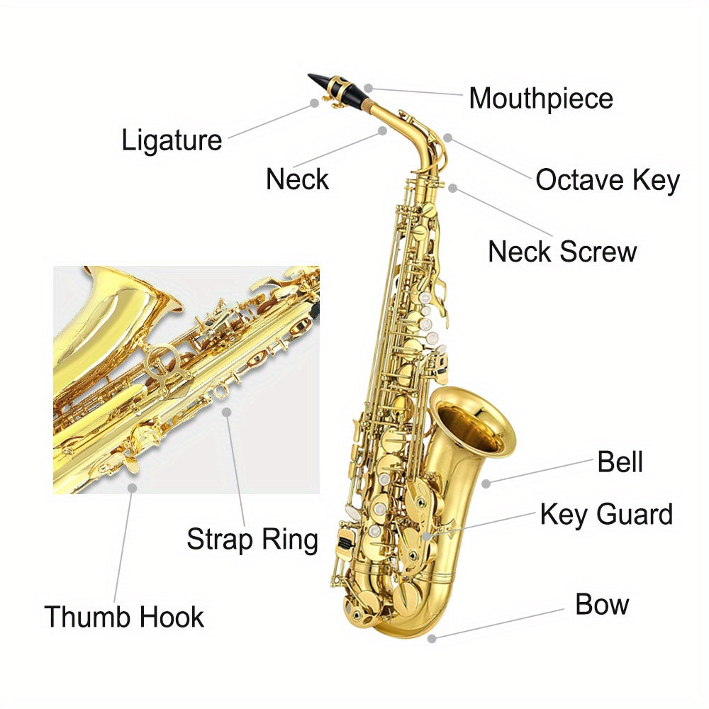 YoungMonic Eb Alto Saxophone for Beginners Adult, Saxophone Student, E Flat Alto Sax Full Kit with Reeds, Pads, Hard Carrying Case, Cleaning Cloth & Rod
