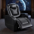 Power Recliner Chair with USB Ports And Cup Holders - Overstuffed Electric Home Theater Seating Faux Leather Reclining Furniture with Hidden Arm Storage, Easy to Clean (Black)
