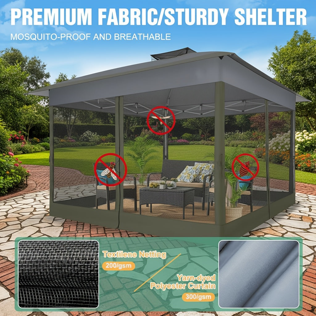 12x12ft/13x13ft Pop-Up Gazebo, Canopy with 4 Removable Mosquito Nets, Includes 4 Sandbags And Carry Bag, 3 Height Adjustments, Outdoor UV-Protective Gazebo, Easy to Carry And Set Up, Ideal for Gardens, Lawns, Parties, Camping, Fairs, Outdoor Events