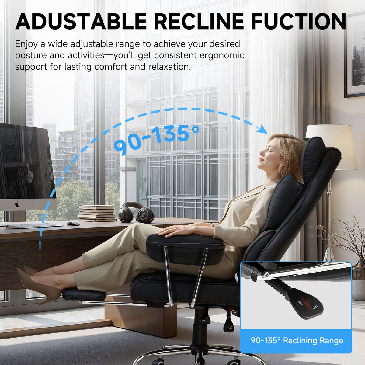 Executive Office Chair for Heavy People, Gaming Chair, Ergonomic Wide Desk Computer Chair with Pocket Spring Lumbar Support, Footrest, Outward Fixed Soft Armrests, High Back PU Leather, Height Adjustable, Big and Tall
