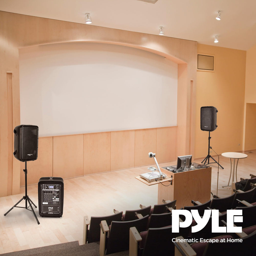 Stage & Studio DJ Speaker & Mixer Bundle Kit - (2) 8’’ PA Loud-Speakers, 8-Ch. Audio Mixer, Speaker Stands, Wired Microphone (300 Watt)