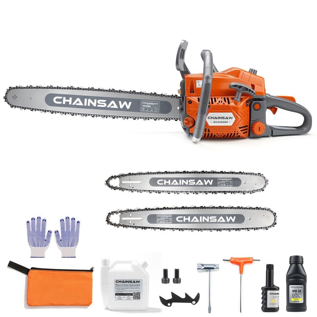 Neotec 68CC 2-Cycle Top Handle Gas Powered Chainsaw Equipped With 24-inch + 22-inch Guide Plates Handheld Cordless Chain Saw For Tree Wood Cutting
