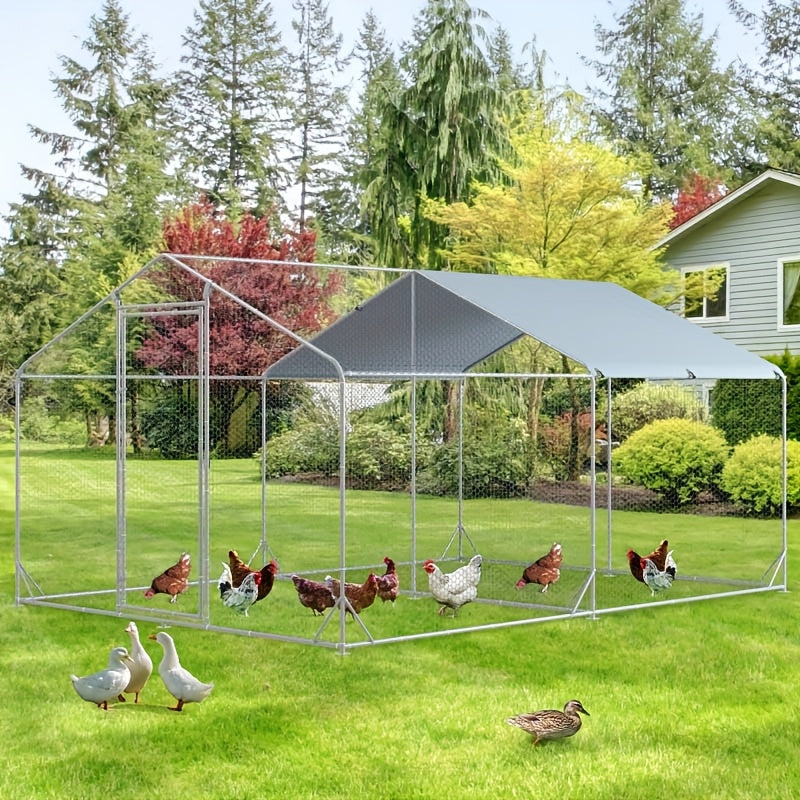 Large Metal Chicken Coop, Walk-in Chicken Runs for Yard with Water-Resident And Anti-UV Cover, Spire Roof Hen House for Outdoor And Backyard, Farm, Duck Rabbit Cage Poultry Pen